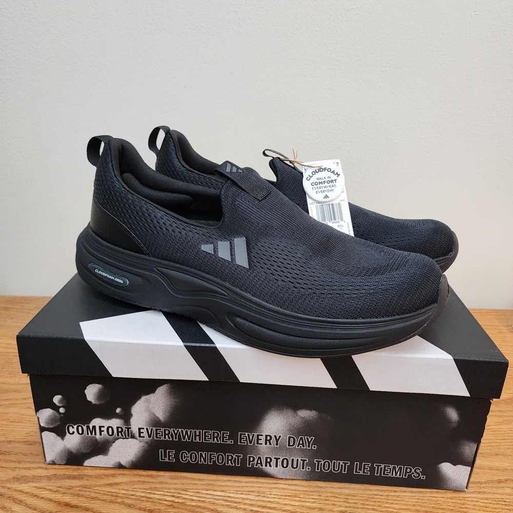 Adidas Cloudfoam Cuxxion Lounge Mens Shoes Size 14 Wide Black Slip On New